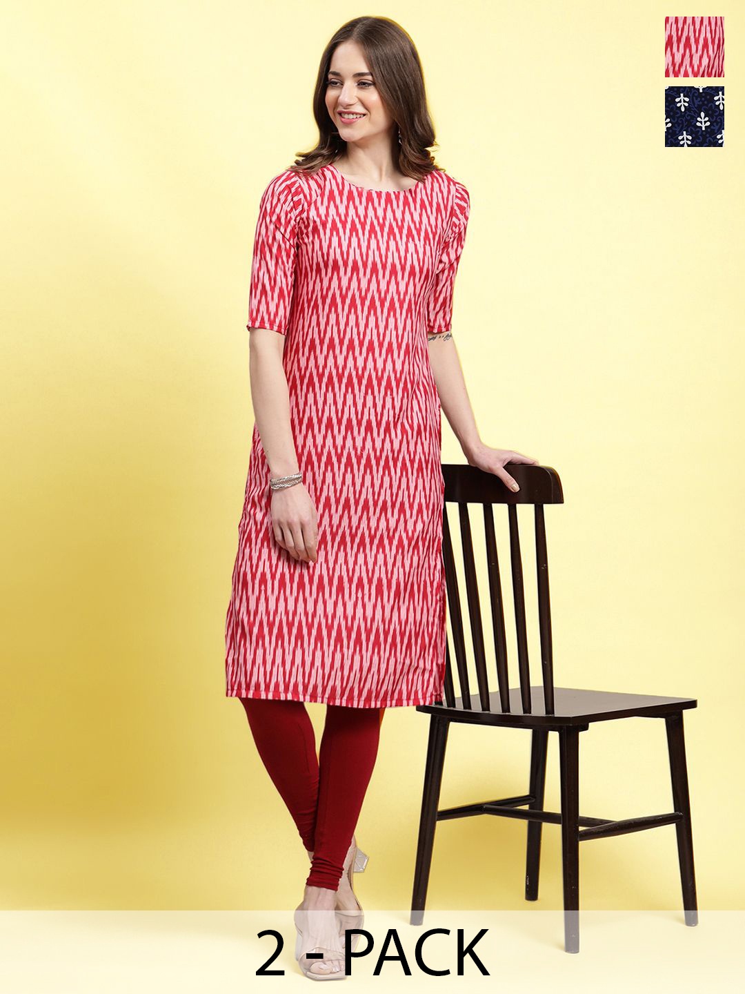

Moda Rapido Set of 2 Printed Straight Kurtas, Red