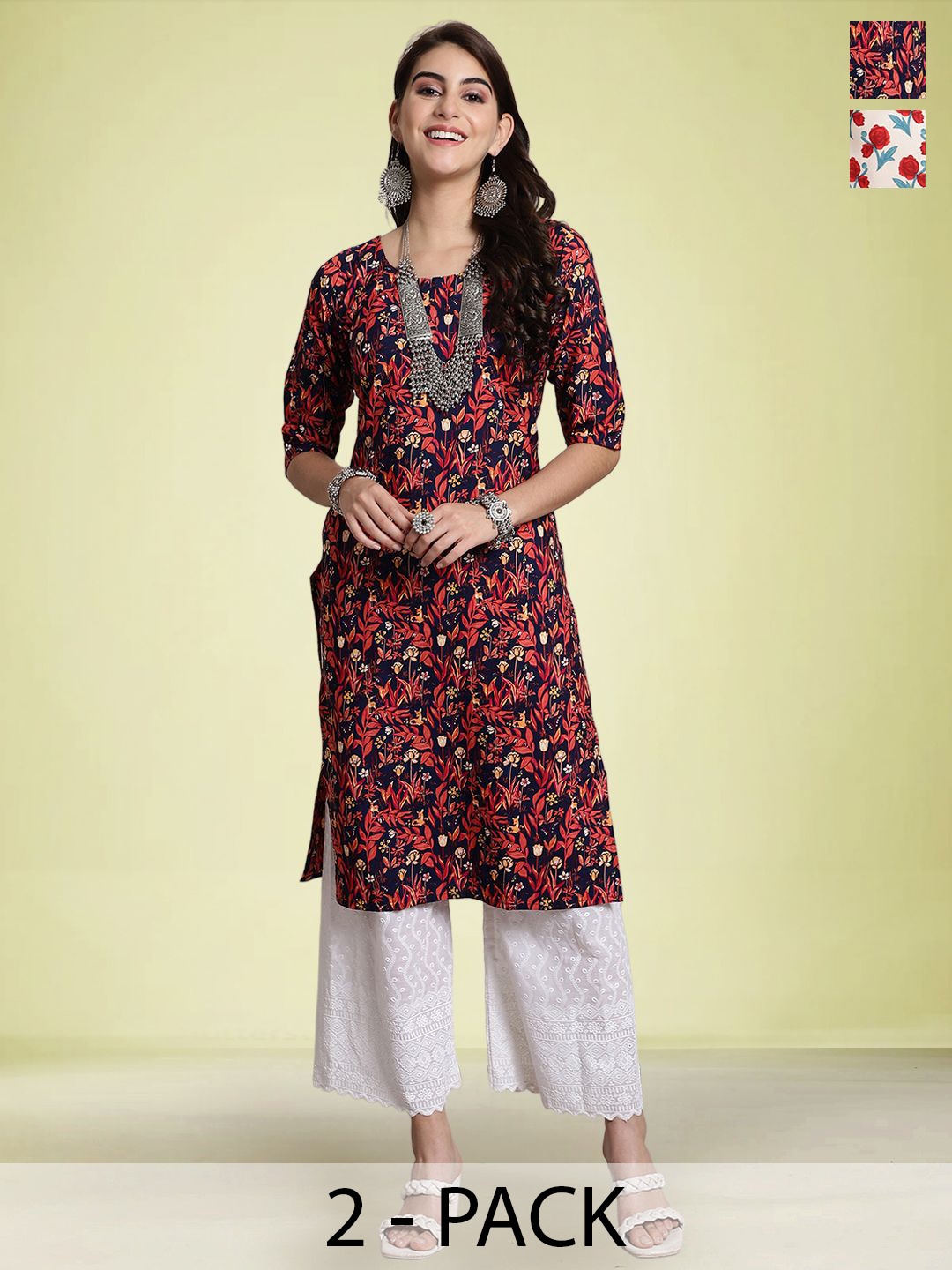 

Moda Rapido Set of 2 Printed Straight Kurtas, Blue
