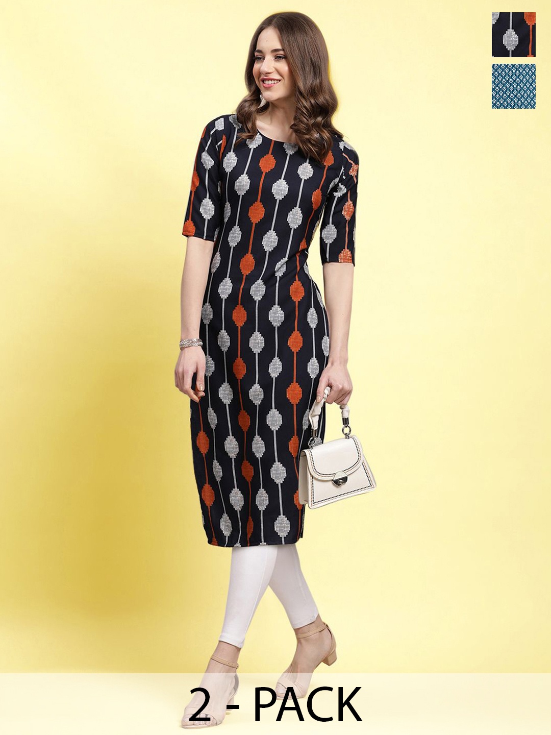 

Moda Rapido Set of 2 Printed Straight Kurtas, Black