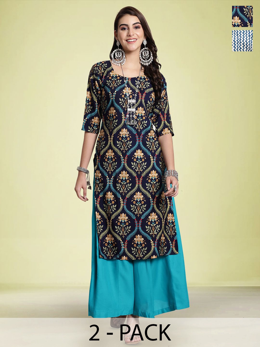 

Moda Rapido Set of 2 Printed Straight Kurtas, Navy blue