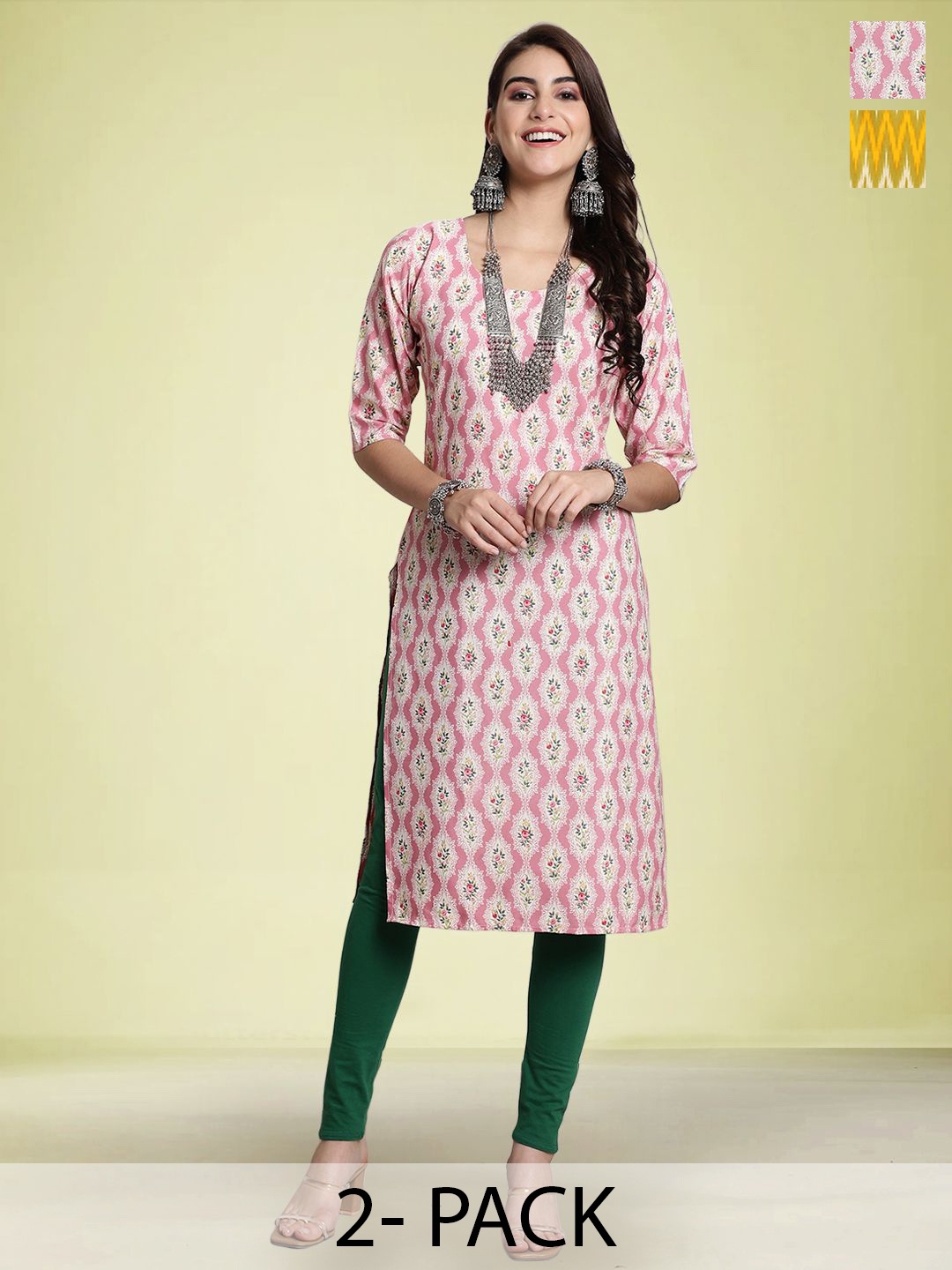 

Moda Rapido Set of 2 Printed Round Neck Straight Kurta, Pink