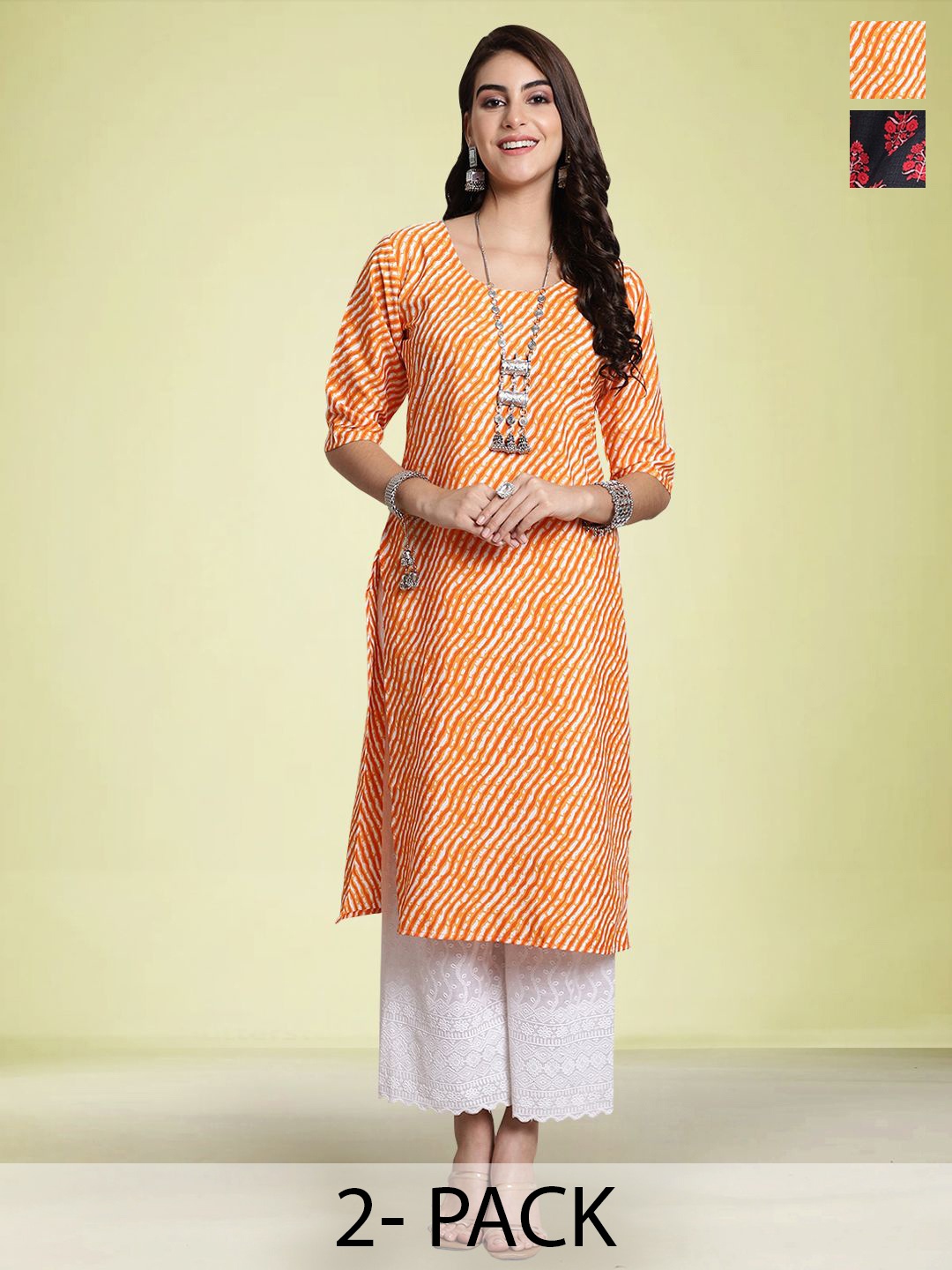 

Moda Rapido Set of 2 Printed Straight Kurtas, Orange