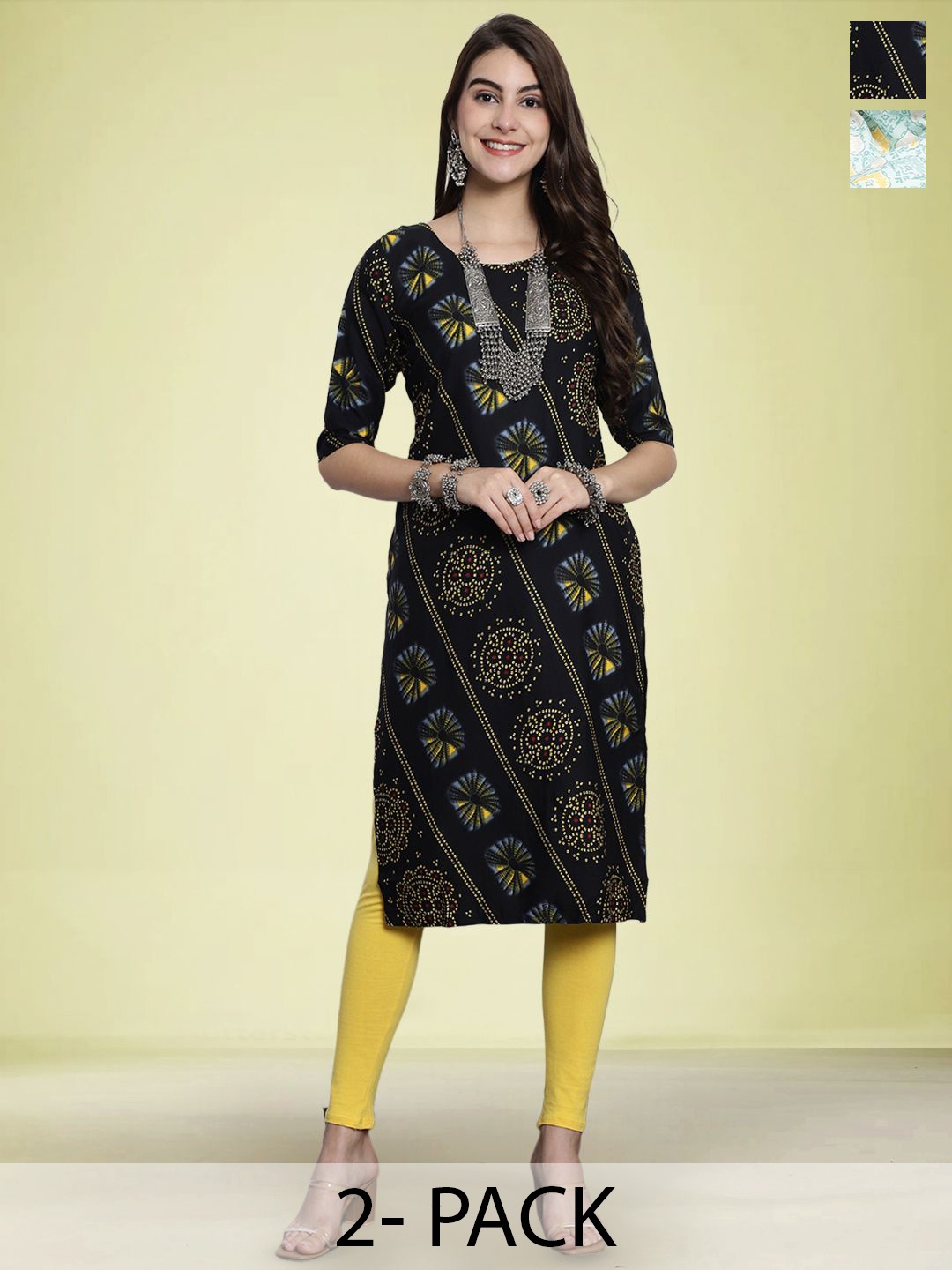 

Moda Rapido Set of 2 Printed Straight Kurtas, Black