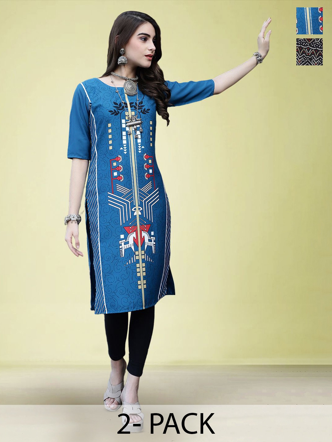 

Moda Rapido Set of 2 Printed Straight Kurtas, Blue