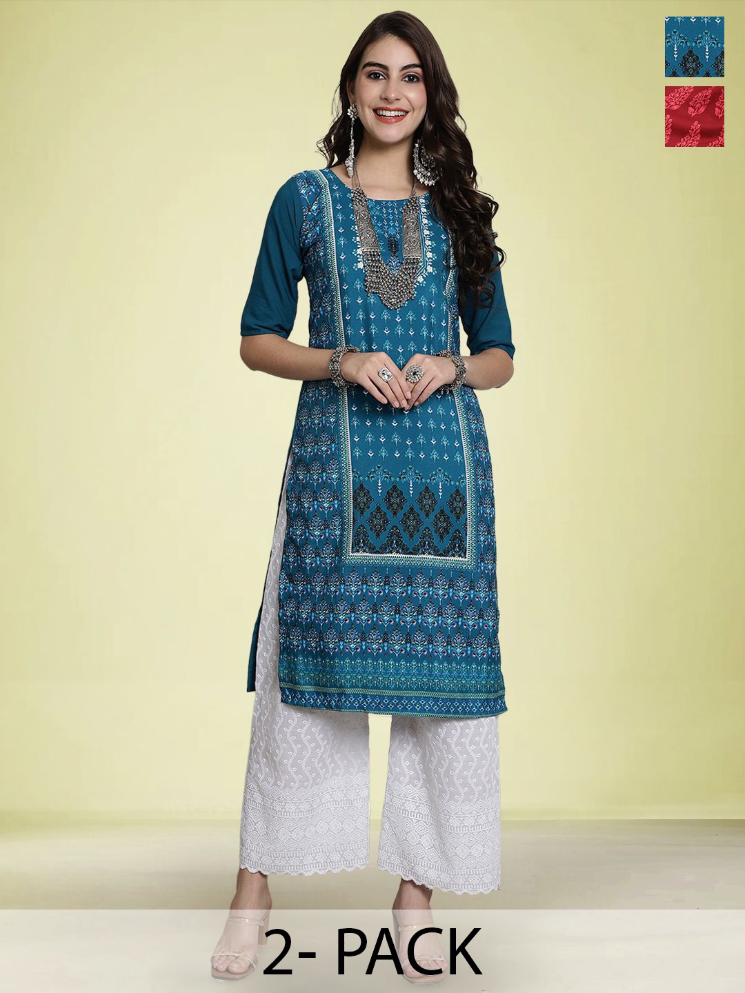 

Moda Rapido Set of 2 Ethnic Printed Kurtas, Blue