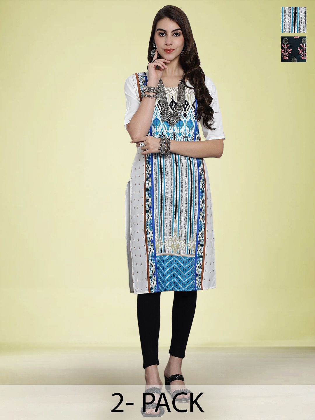 

Moda Rapido Set of 2 Ethnic Round Neck Crepe Kurtas, White