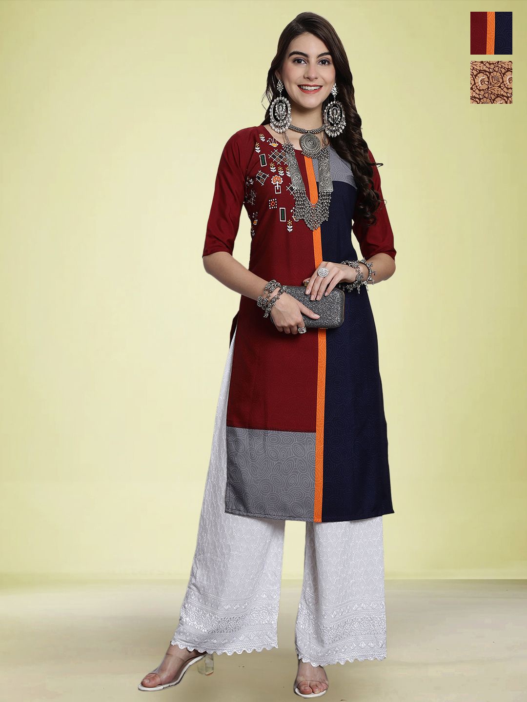 

Moda Rapido Set of 2 Printed Round Neck Straight Kurtas, Maroon