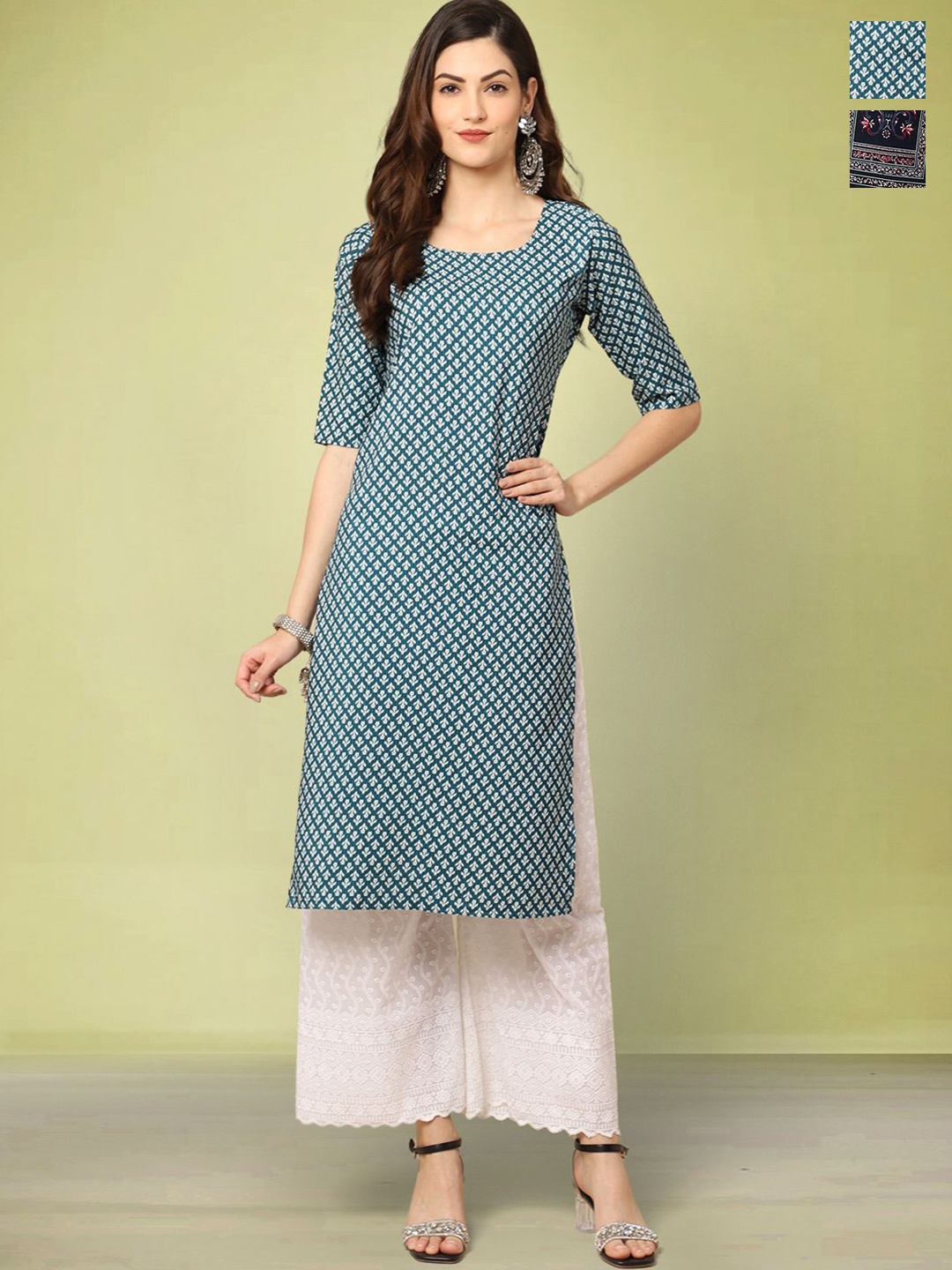 

Moda Rapido Set of 2 Printed Round Neck Straight Kurtas, Blue