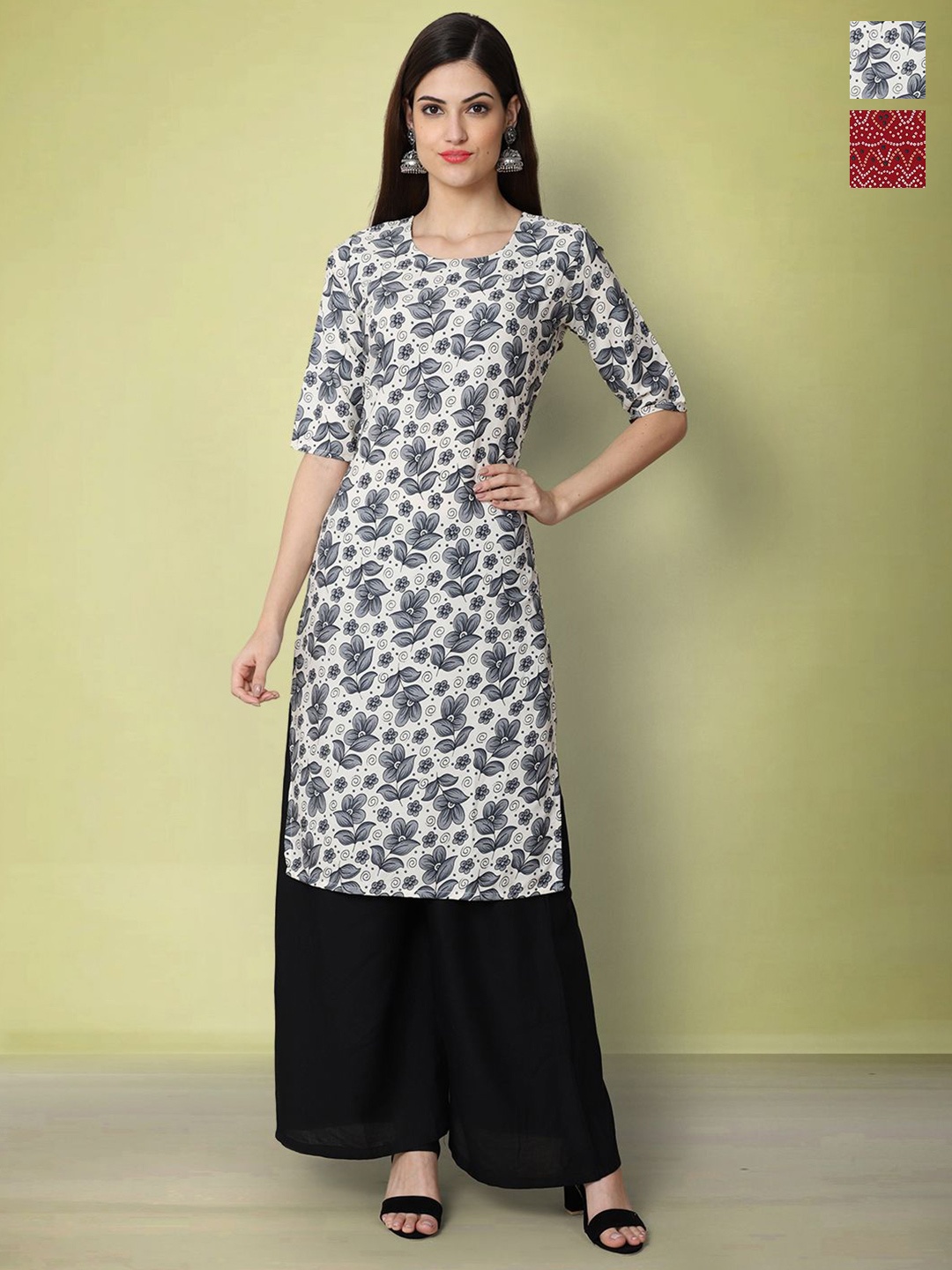 

Moda Rapido Set of 2 Printed Round Neck Straight Kurtas, White