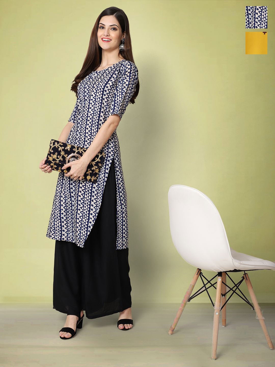 

Moda Rapido Set of 2 Printed Round Neck Straight Kurtas, White