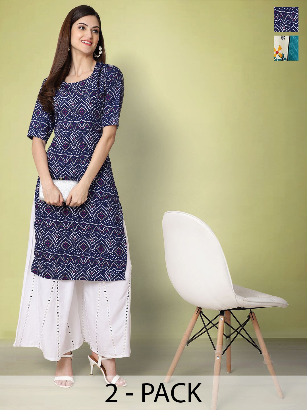 

Moda Rapido Set of 2 Printed Round Neck Straight Kurtas, Blue