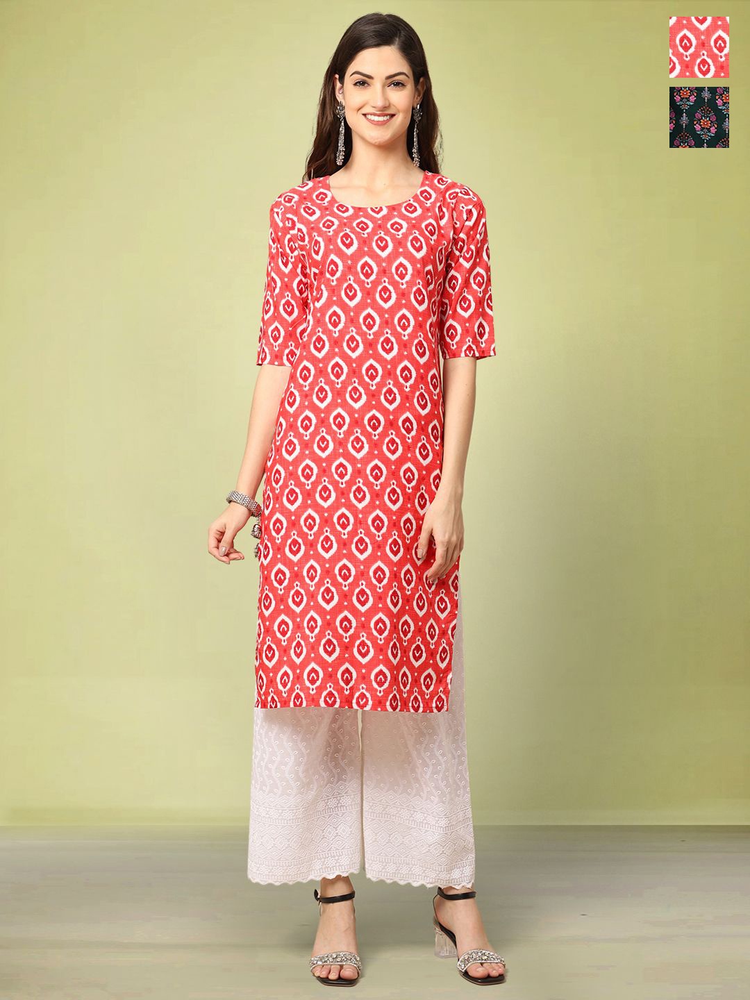 

Moda Rapido Set of 2 Printed Round Neck Straight Kurtas, Pink