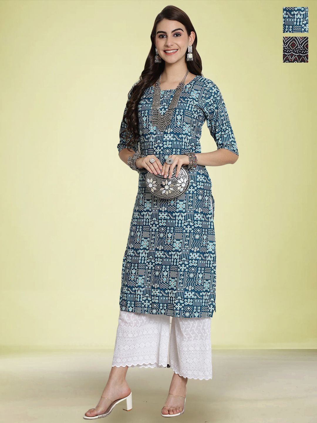 

Moda Rapido Set of 2 Printed Round Neck Straight Kurtas, Blue
