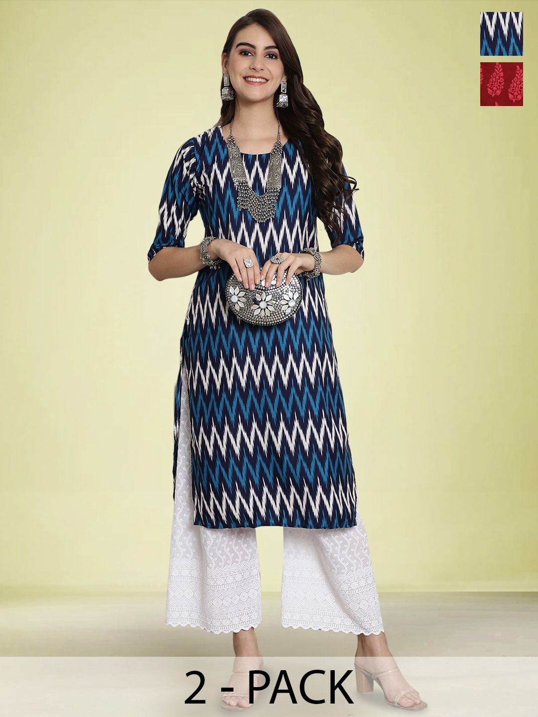 

Moda Rapido Set of 2 Printed Round Neck Straight Kurtas, Blue
