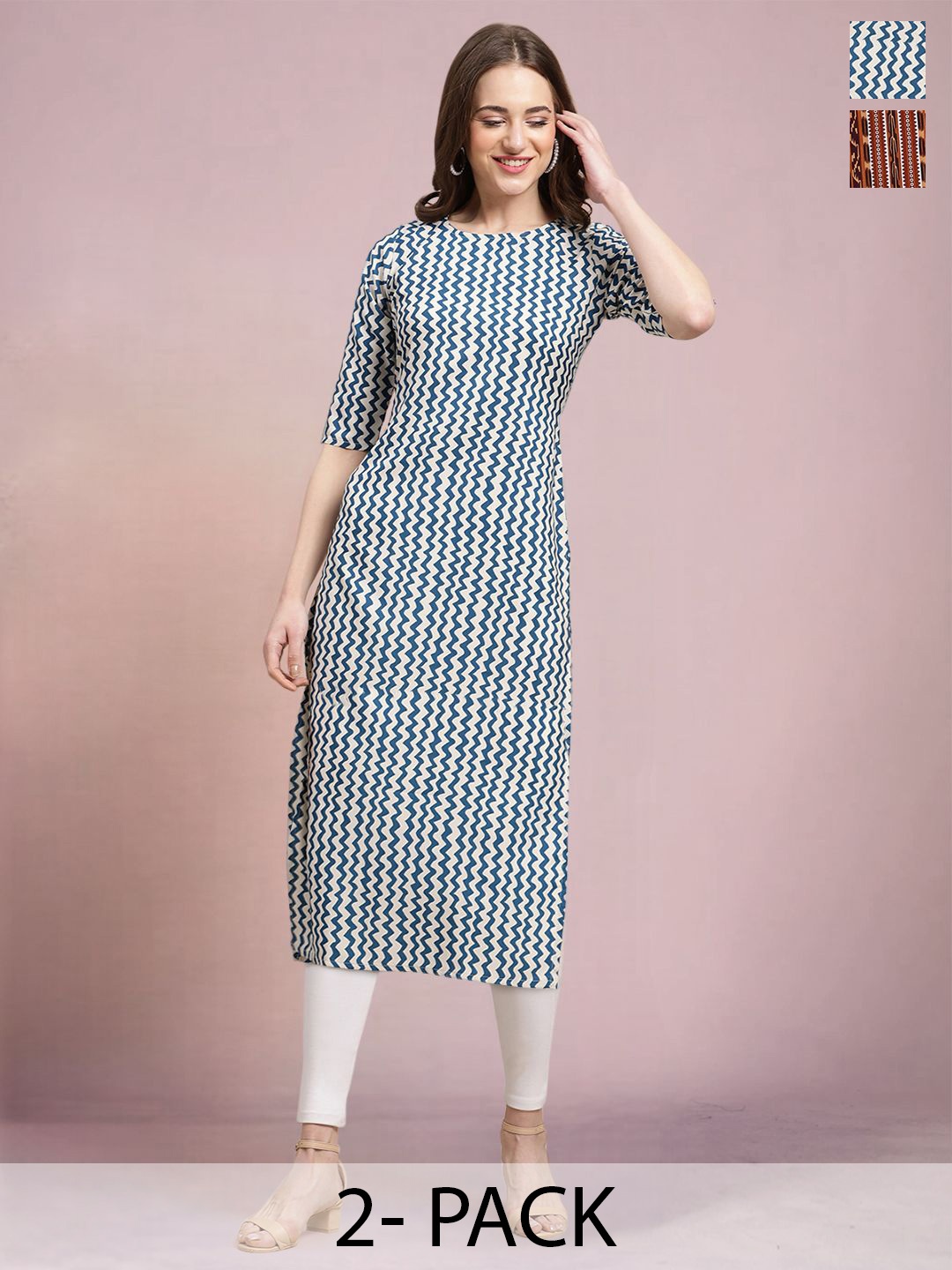 

Moda Rapido Set of 2 Printed Round Neck Straight Kurtas, Blue