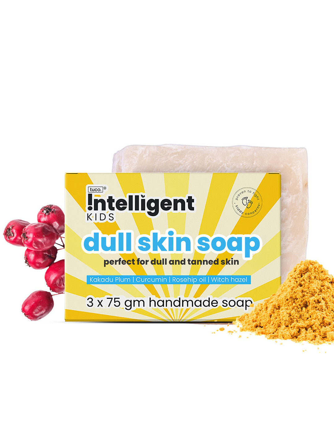 

Tuco Intelligent Set Of 3 Bye, Dull Skin Handmade Soap With Turmeric - 75gm Each, Off white