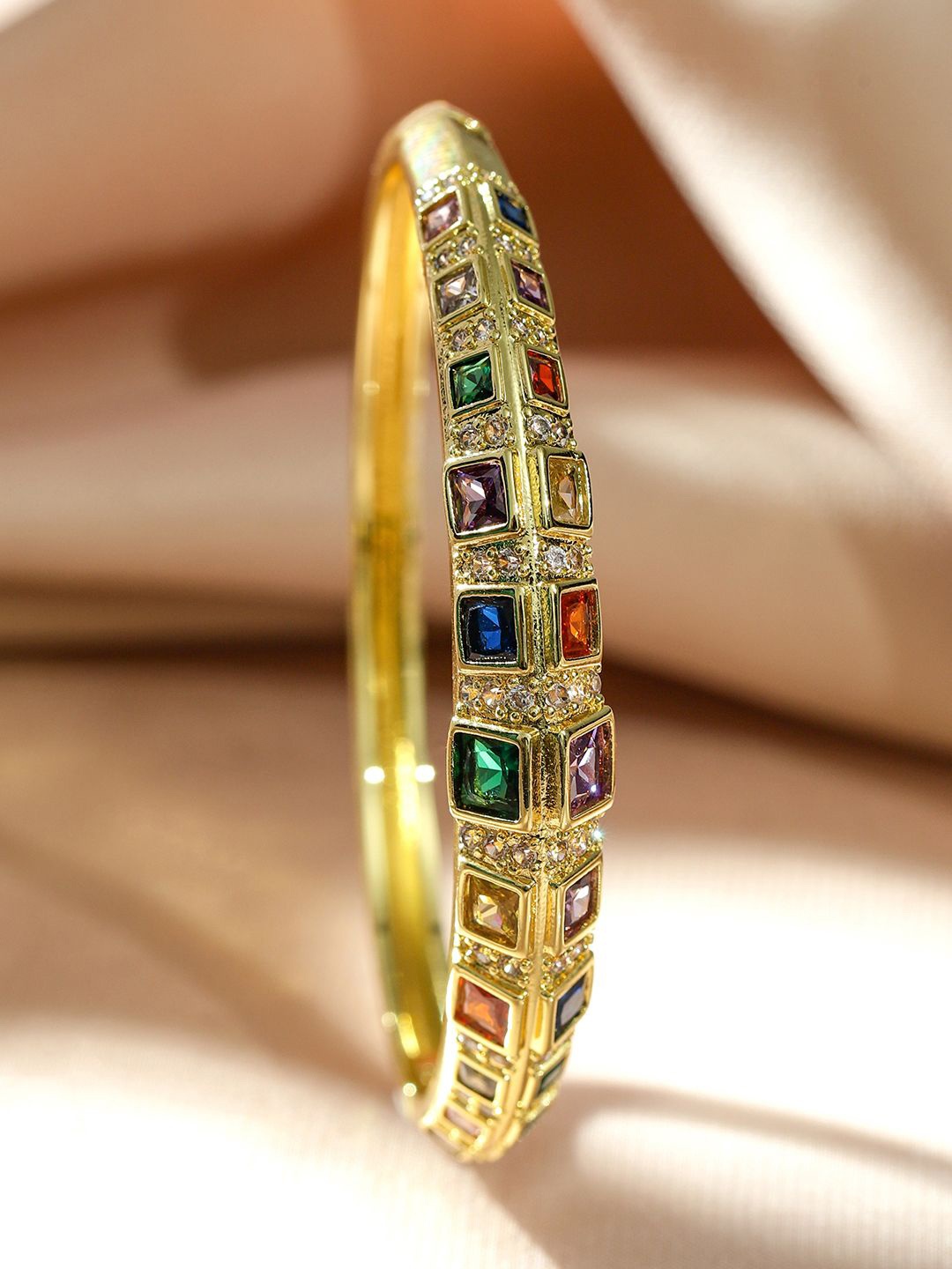 

Rubans 22K Gold Plated Demi Fine Multicolor Cubic Zirconia Kada Bracelet