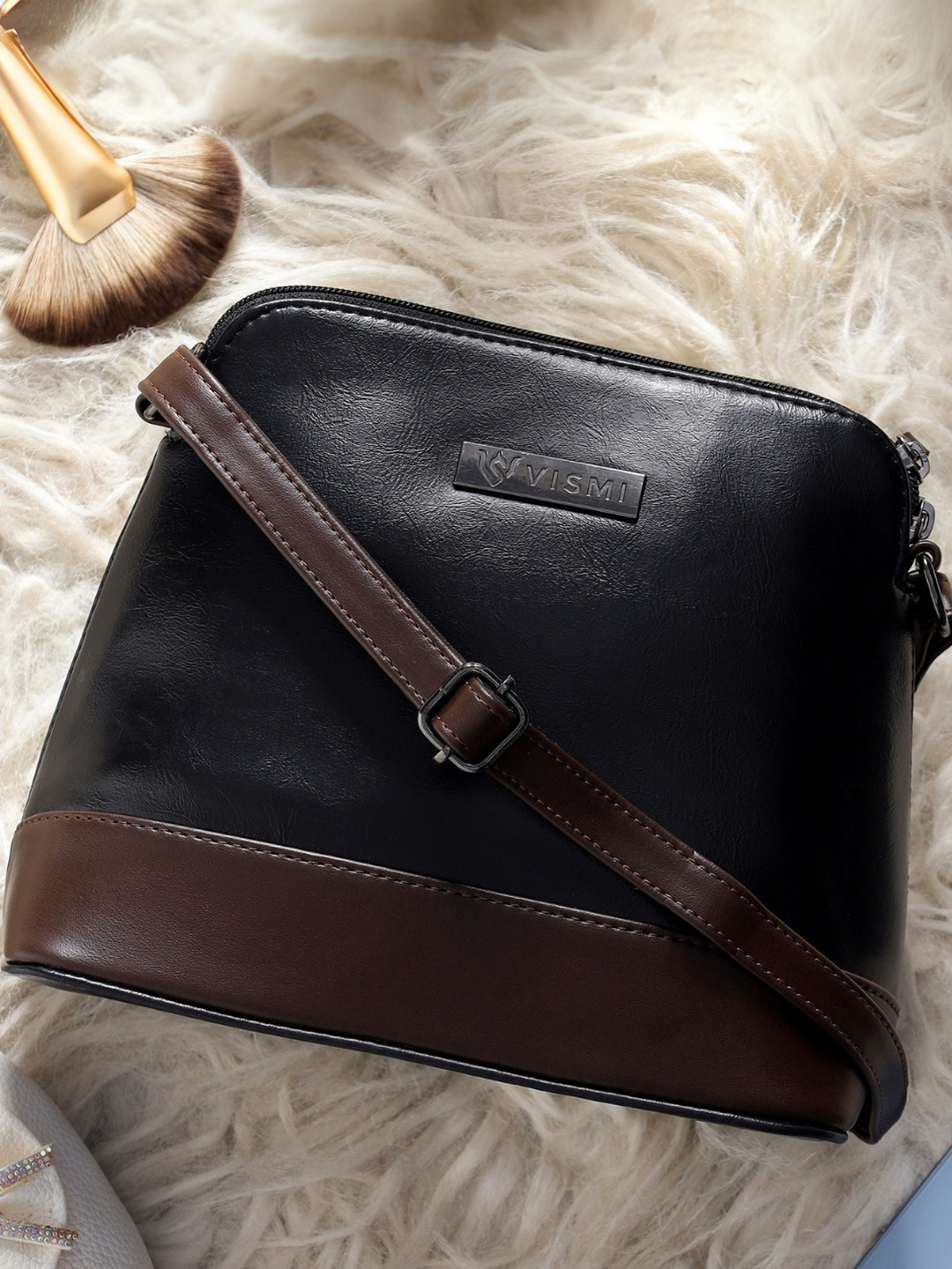 

VISMIINTREND Women Leather Structured Sling Bag, Black