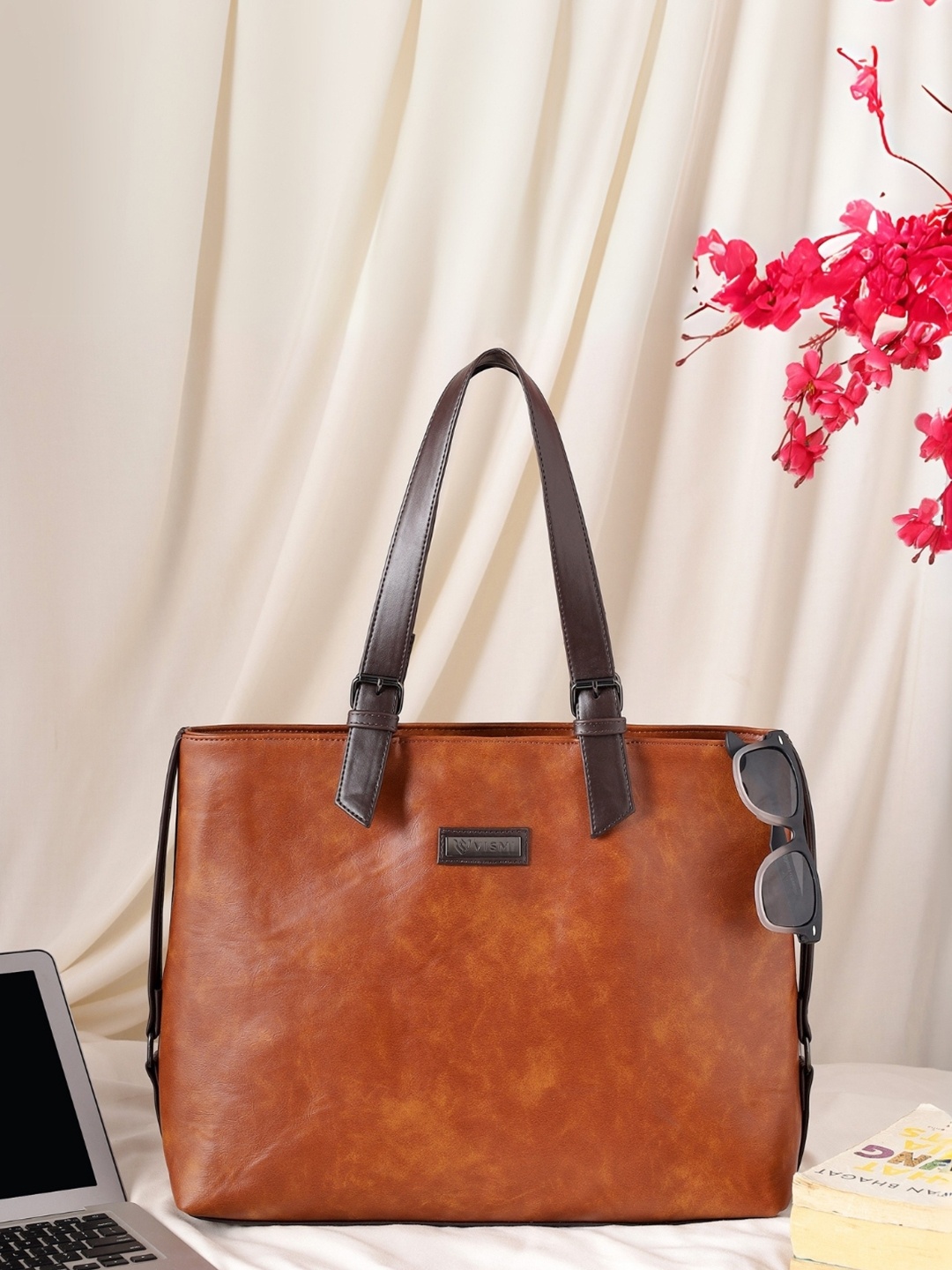 

VISMIINTREND Women Oversized Shoulder Tote Handheld 16" Laptop Bag, Tan
