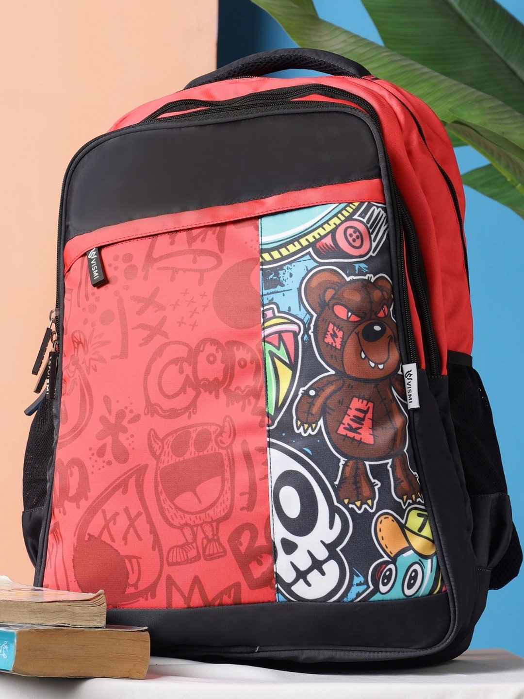 

VISMIINTREND Large Graphic Printed Backpack School Bag for Boy 19 inch, Red