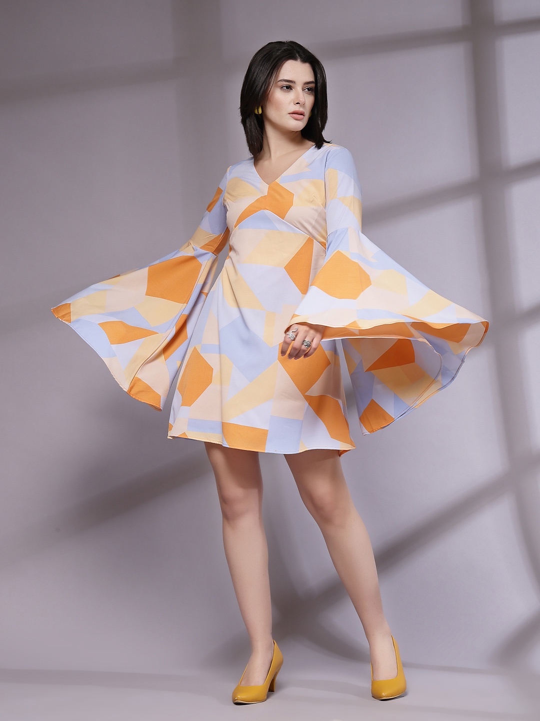 

KASSUALLY Women Abstract Printed Fit & Flare Above Knee Dress, Orange