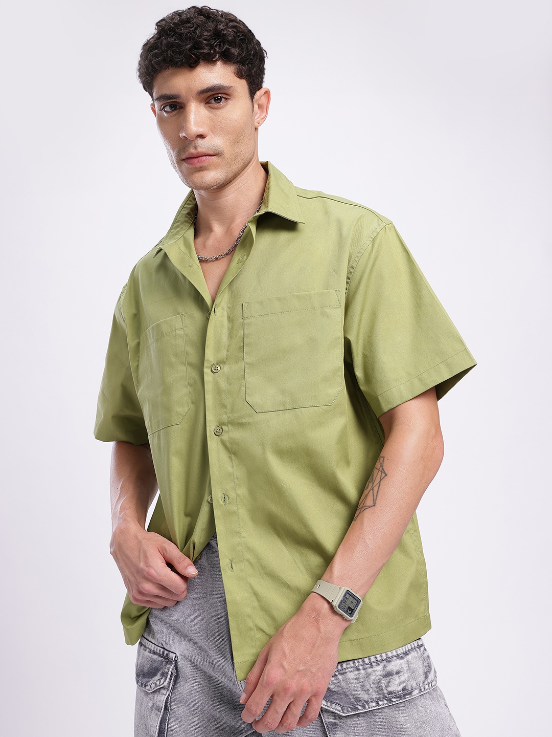 

glitchez Earthy Ease Casual Shirt, Olive
