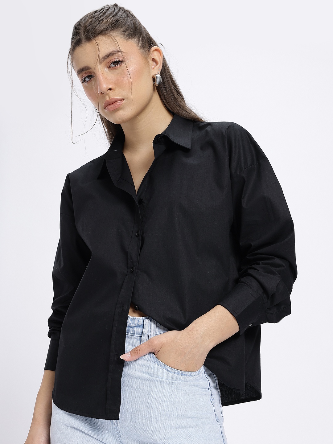 

glitchez Monochrome Minimalism Oversized Shirt, Black
