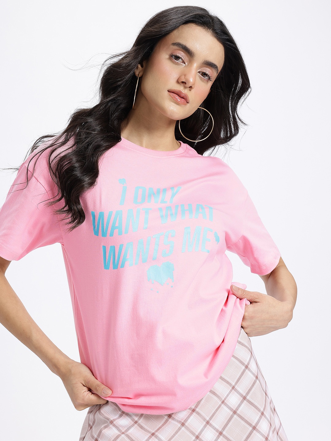 

glitchez Urban Edge Oversize Typo Print T-shirt, Pink