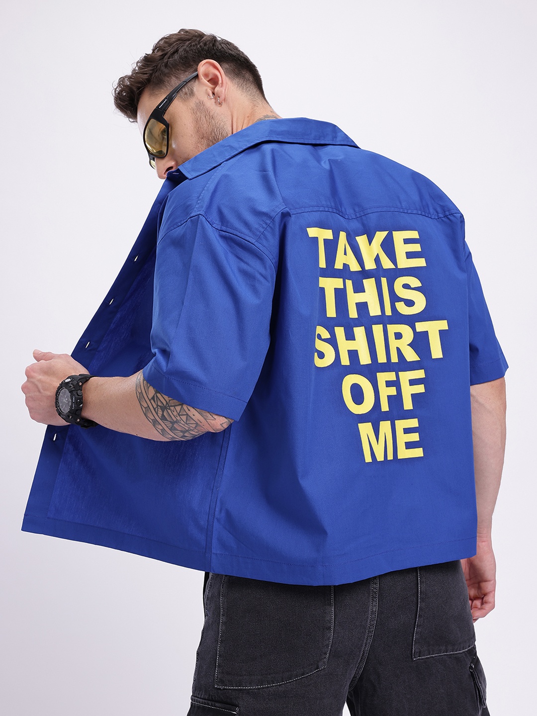 

glitchez Laid Back Prints Oversized Shirt, Blue