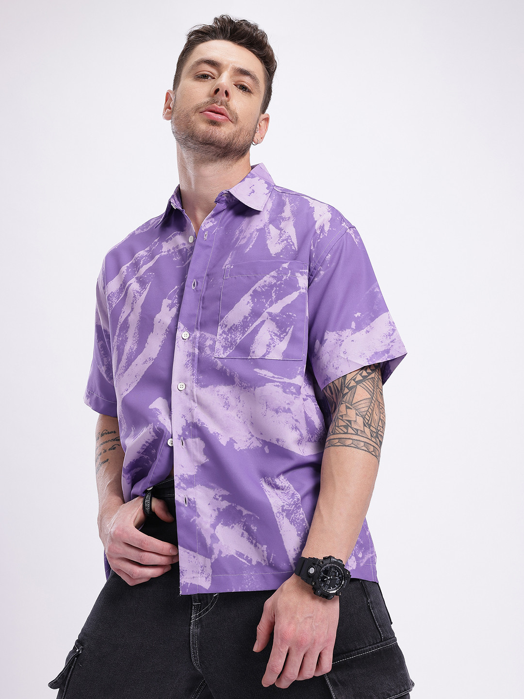 

glitchez Color Purple Tie & Dye Oversized Shirt