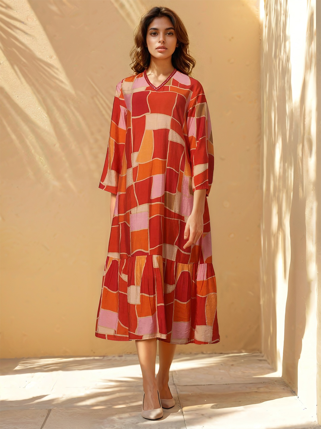 

Dora Dori Print Flared Sleeve Fit & Flare Maxi Dress, Multi