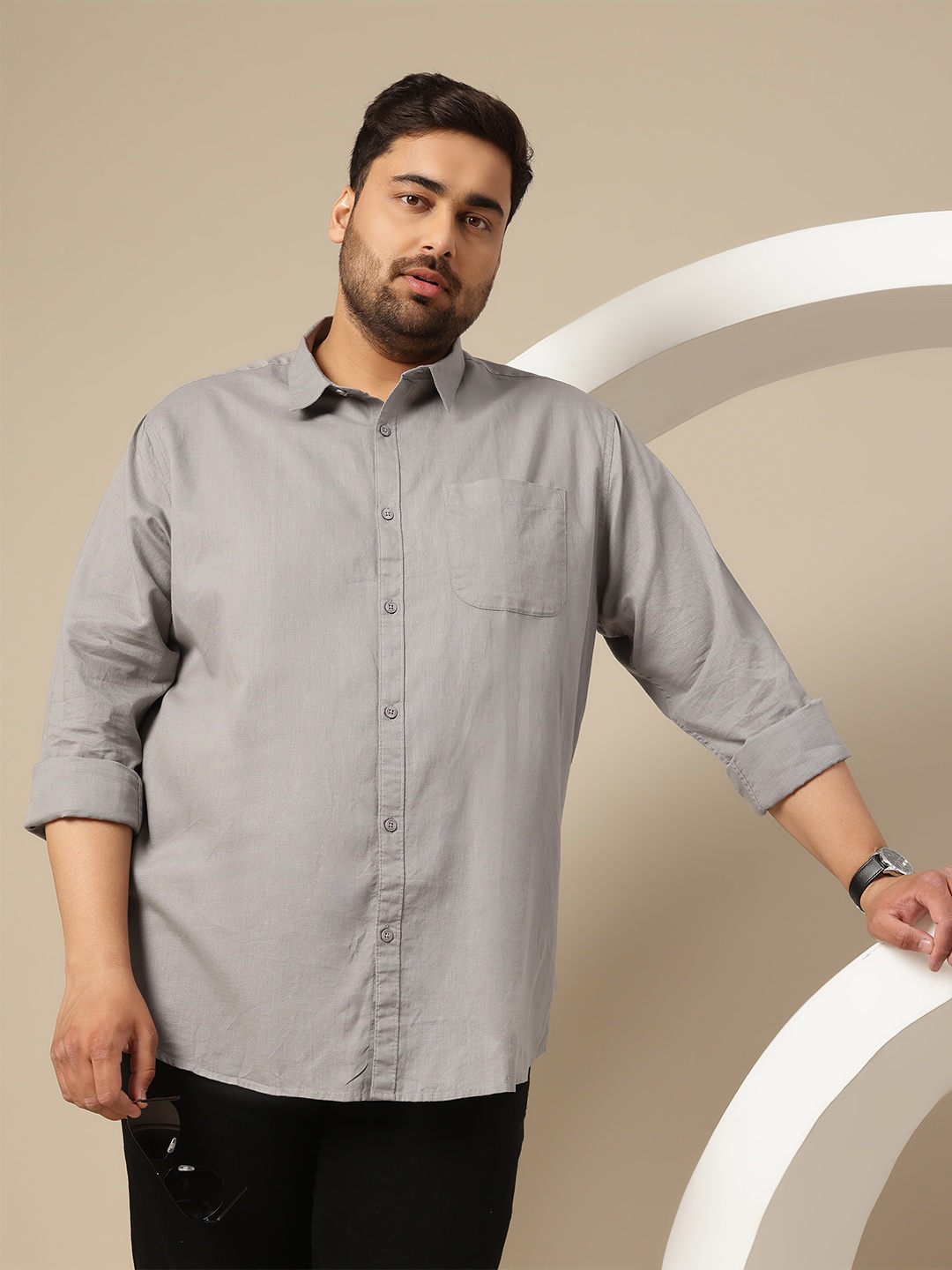 

Sztori Men Plus Size Premium Cotton Linen Casual Shirt, Grey