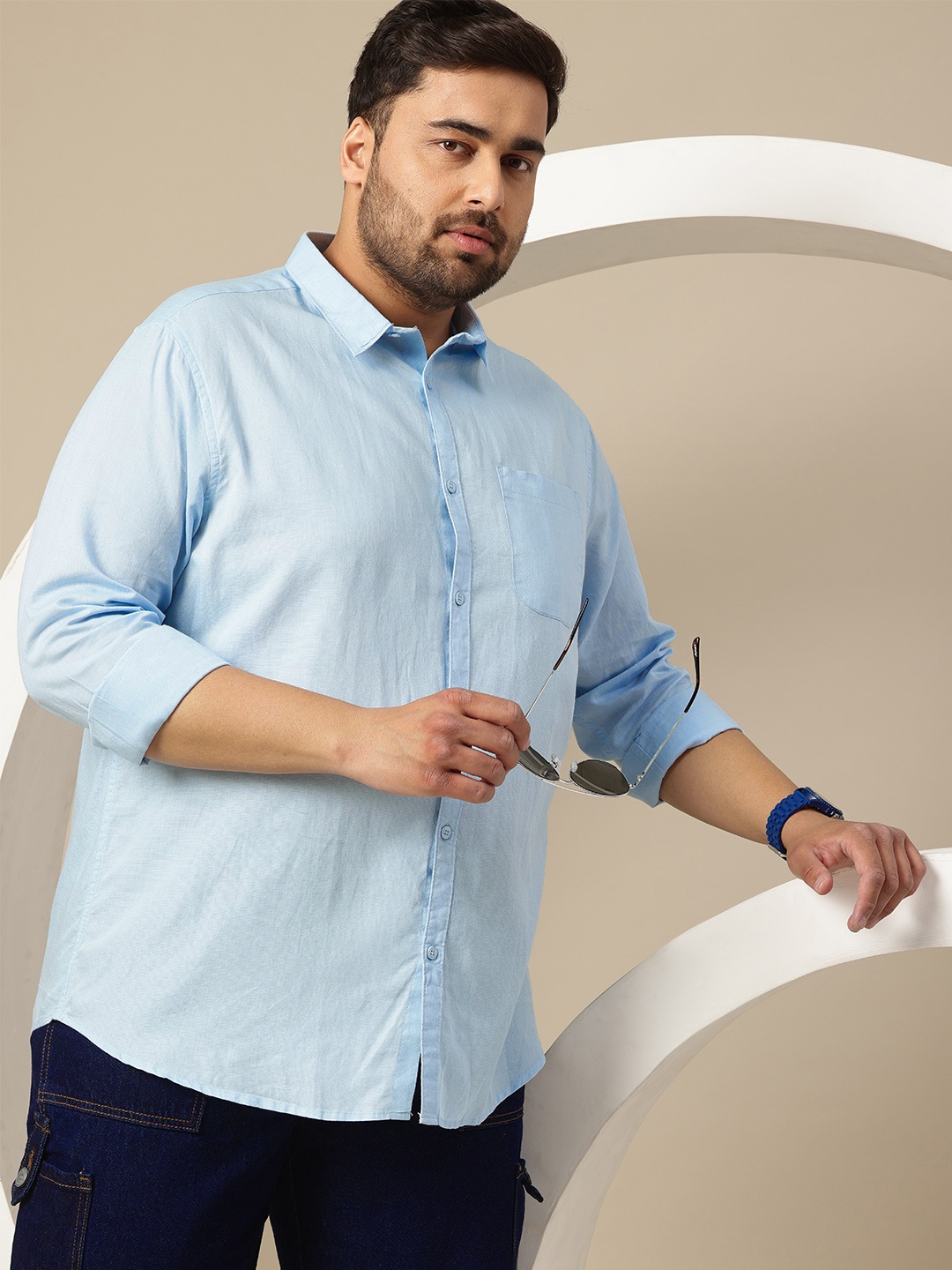 

Sztori Men Plus Size Premium Cotton Linen Casual Shirt, Blue