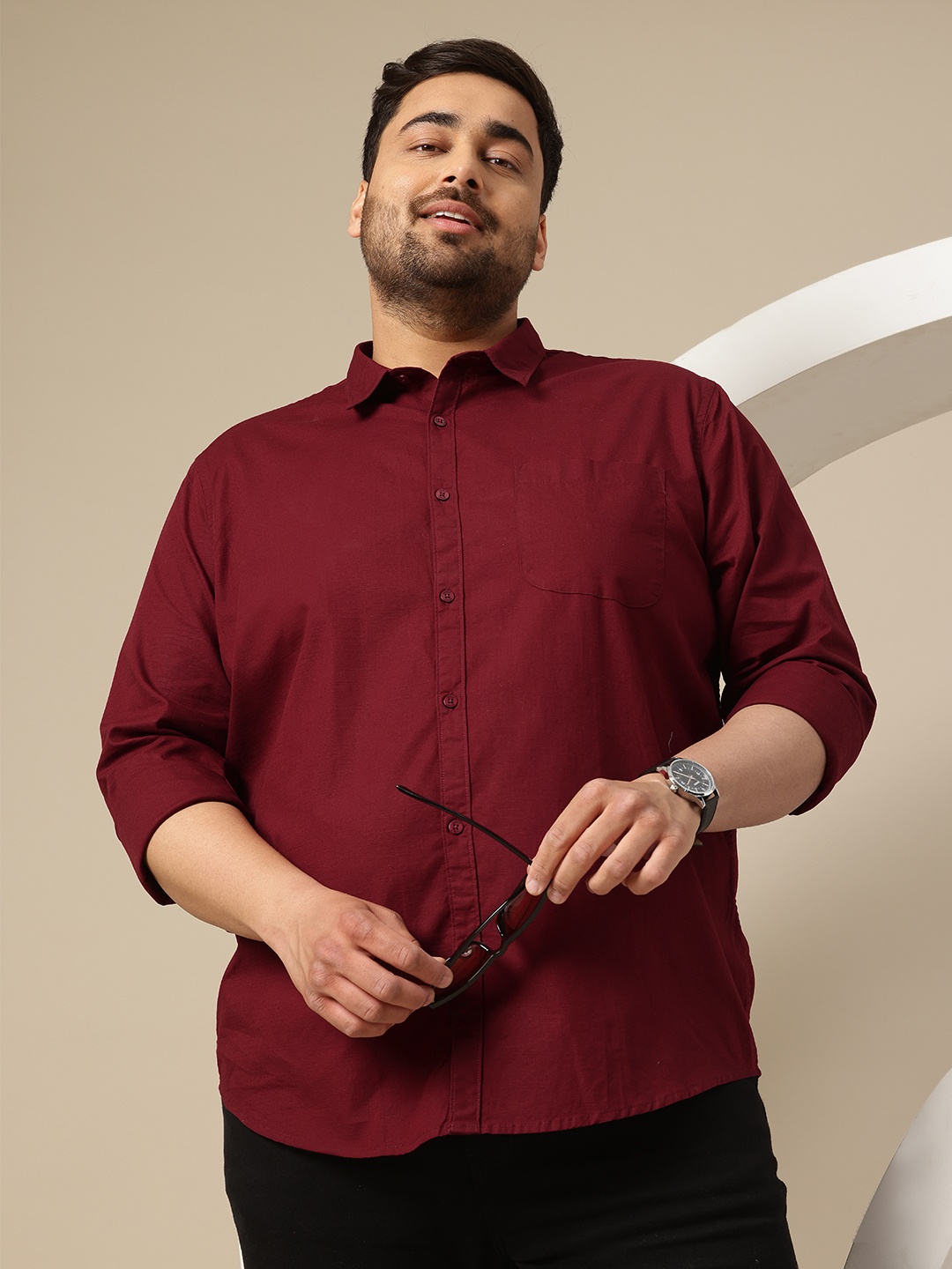 

Sztori Men Plus Size Premium Pure Cotton Casual Shirt, Maroon
