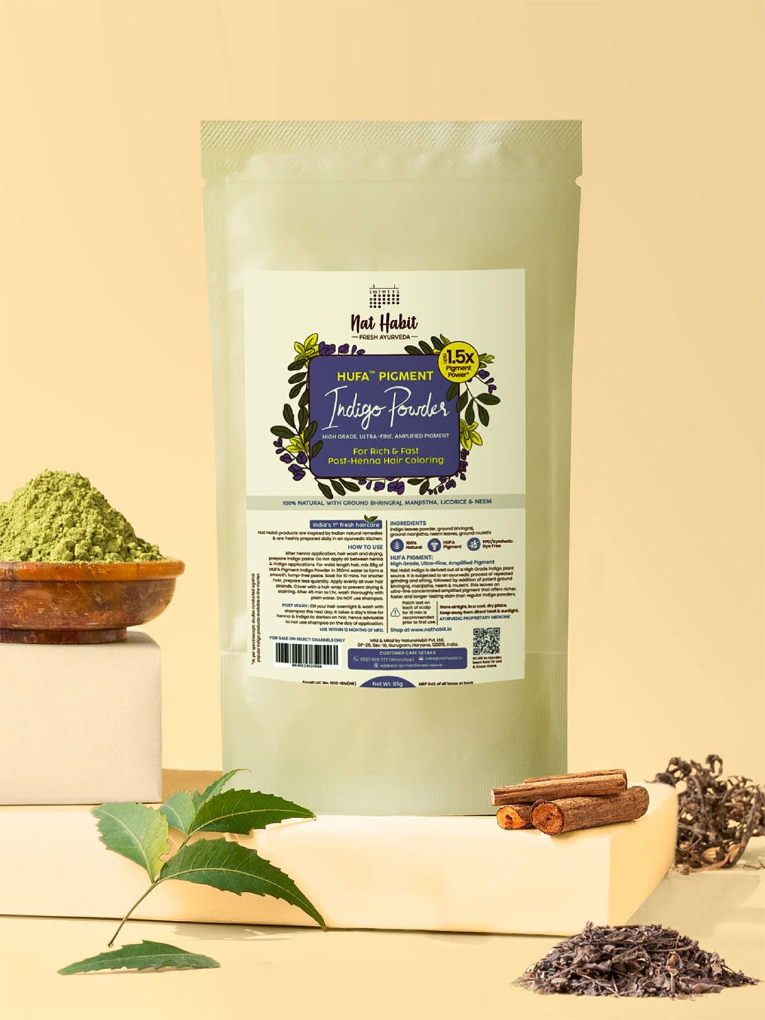 

Nat Habit HUFA Pigment Indigo Powder Natural Hair Color Dye 85g - Black, Green