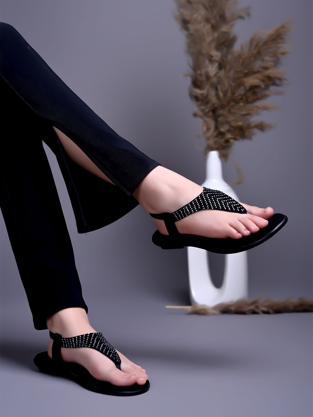 

Shoetopia Girls Embellished Party Open Toe Flats, Black