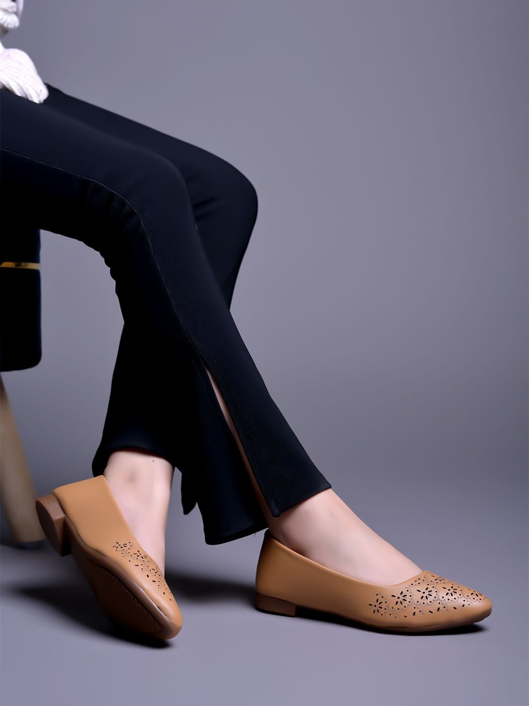 

Shoetopia Girls Textured Ballerinas with Laser Cuts Flats, Beige