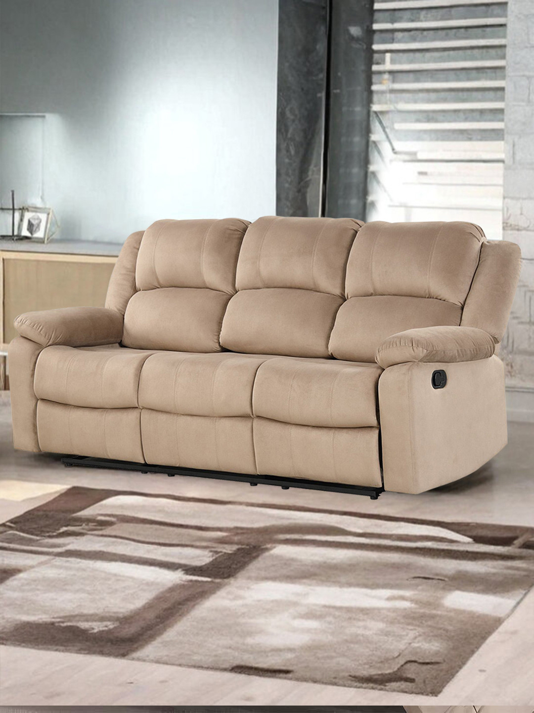 

Royaloak Beige Penang Malaysian Fabric Manual Three Seater Recliner
