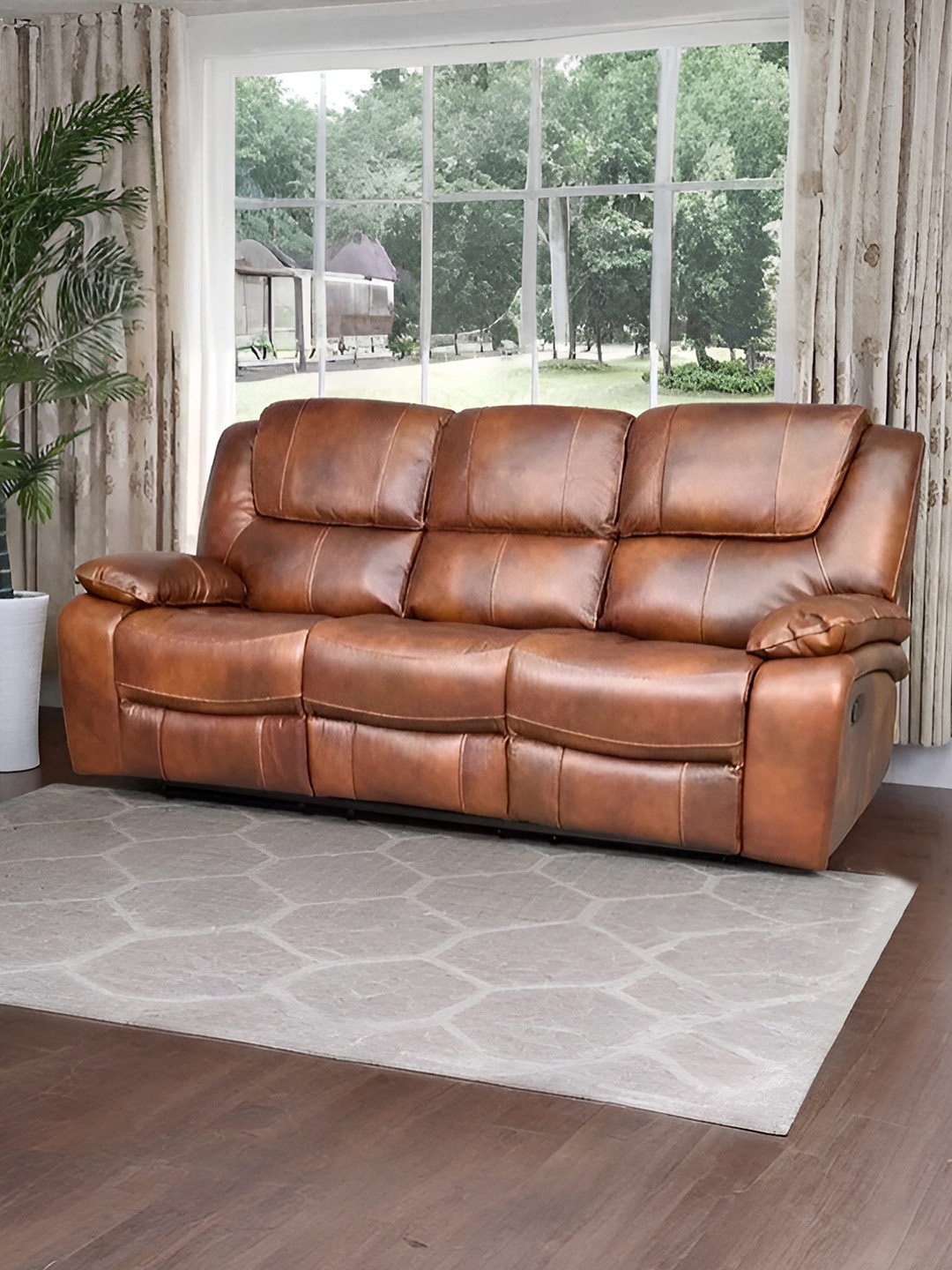 

Royaloak Naples Italian Tan Brown Leather Manual 3 Seater Recliner