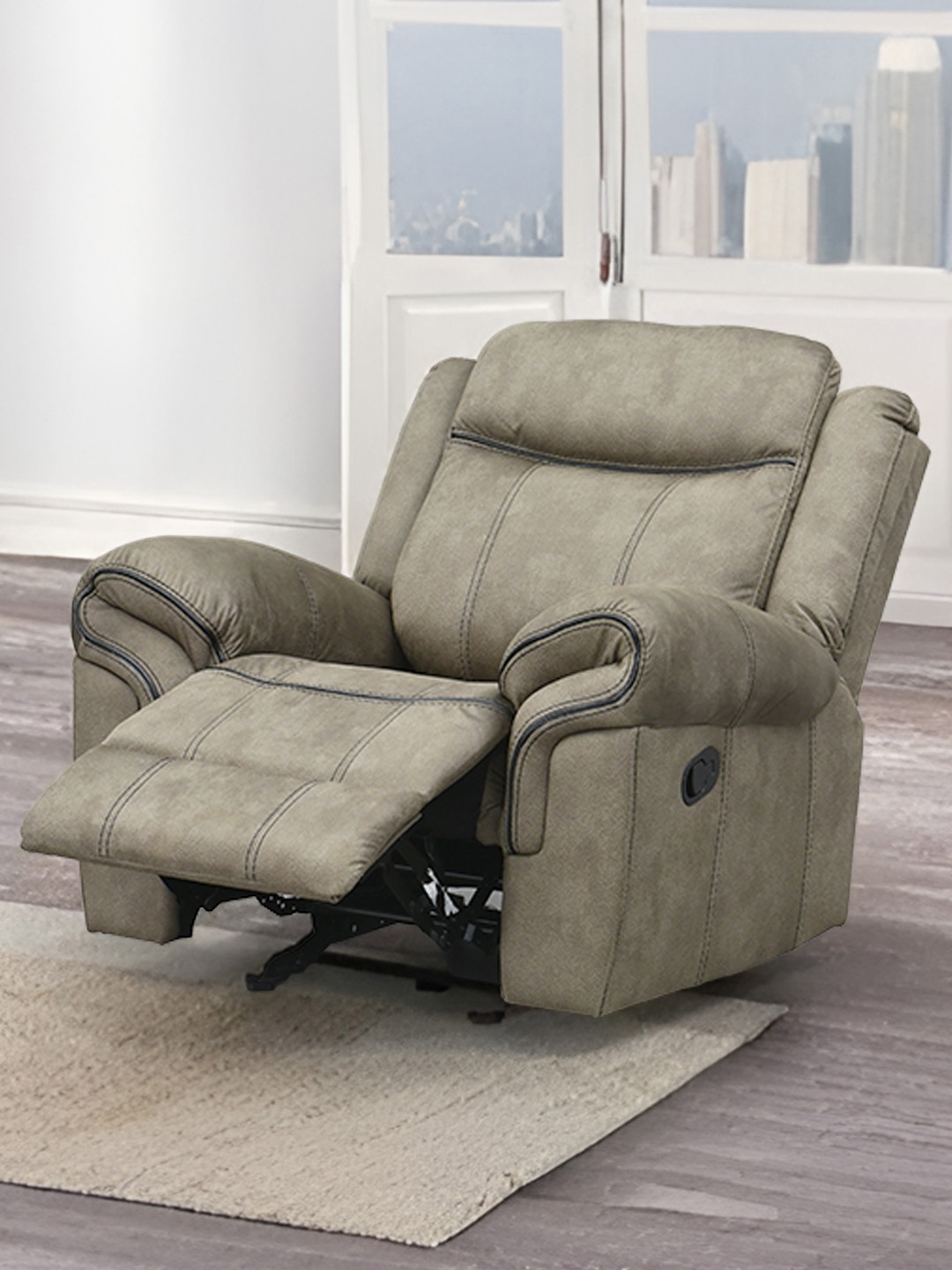 

Royaloak Beige Luke Fabric Manual Single Seater Chair Recliner With Glider