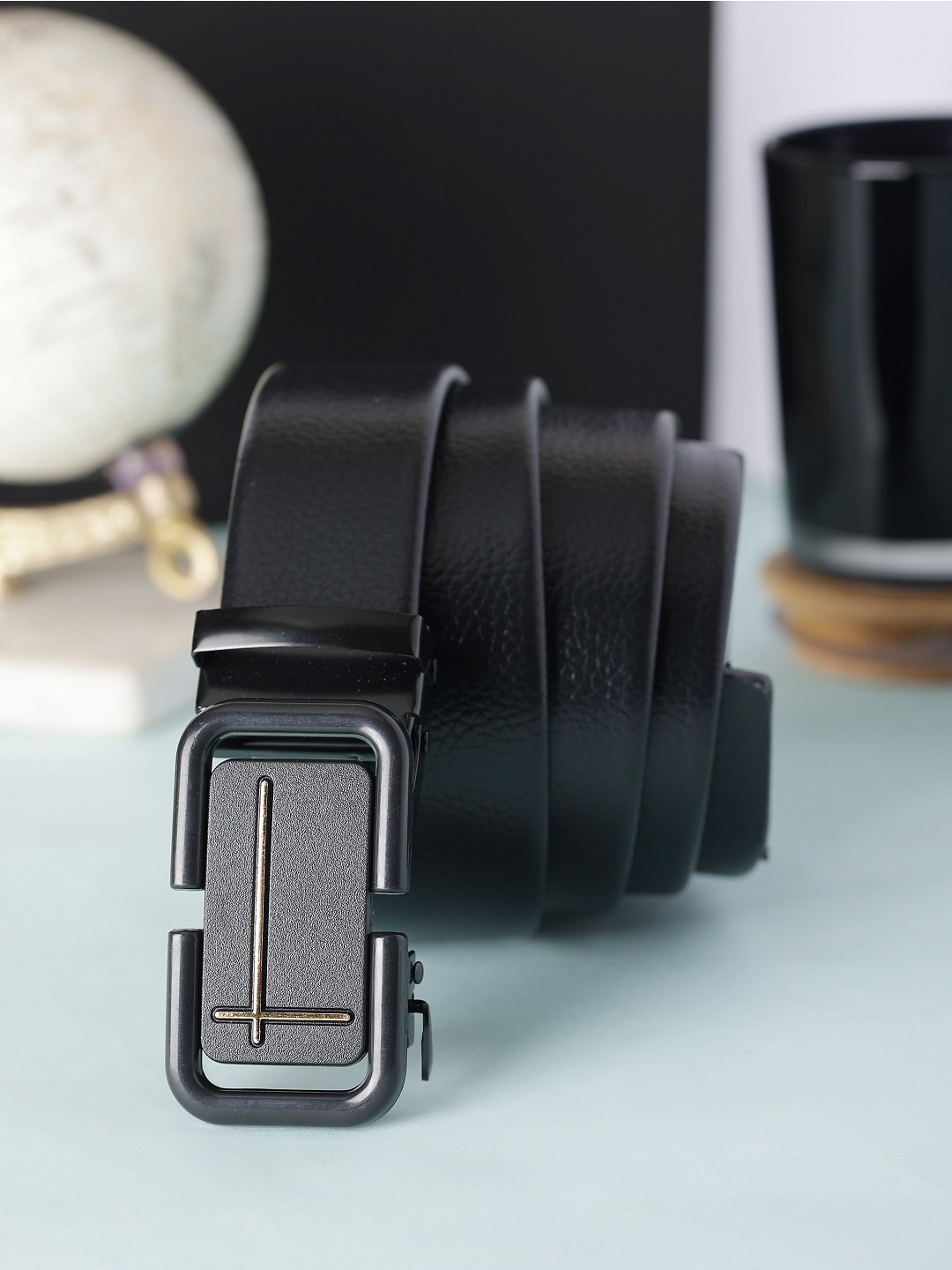 

SAZARA Men Leather Autolock Buckle Belt, Black