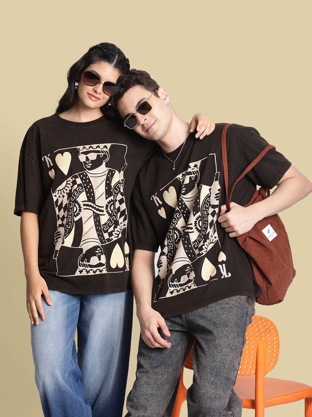 

Bene Kleed Men Graphic Printed Round Neck Cotton Oversized T-shirt, Brown