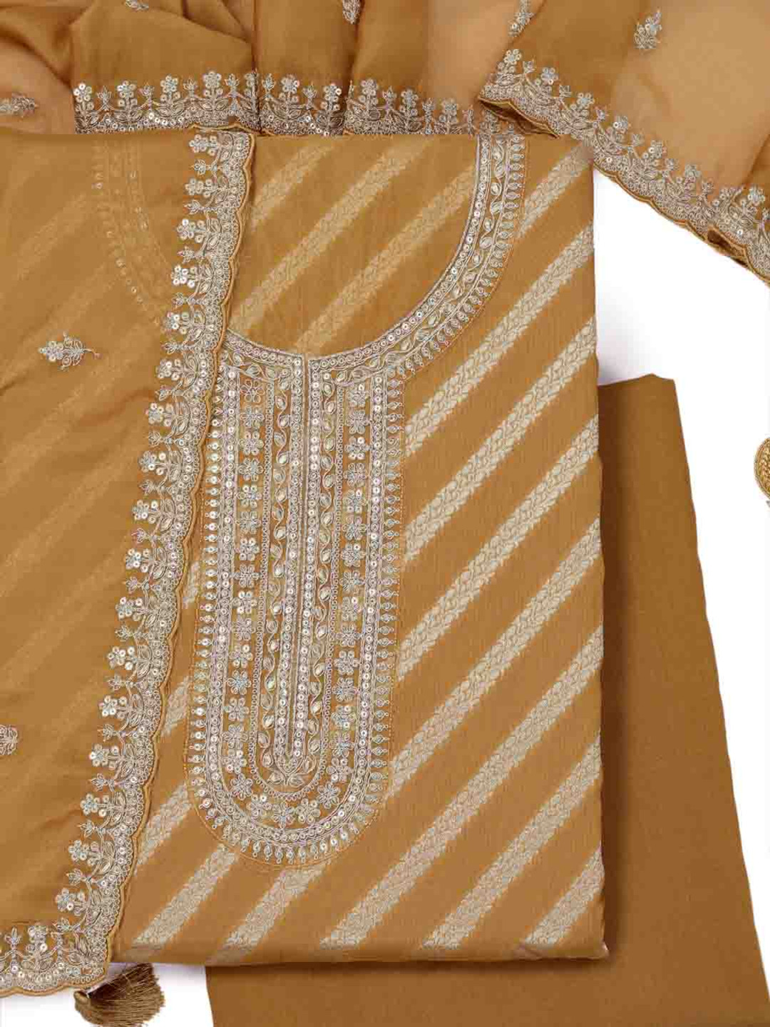 

KULEESH Floral Woven Design Organza Unstitched Dress Material, Yellow