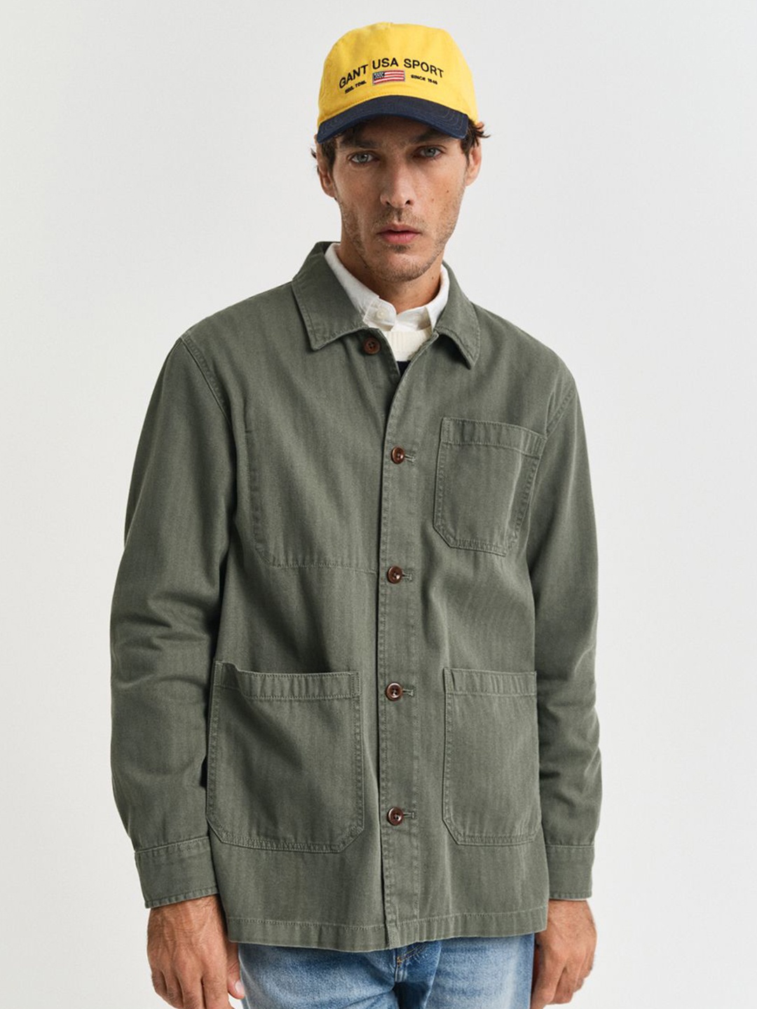 

GANT Men Relaxed Fit Herringbone Cotton Oversized Shirt, Green