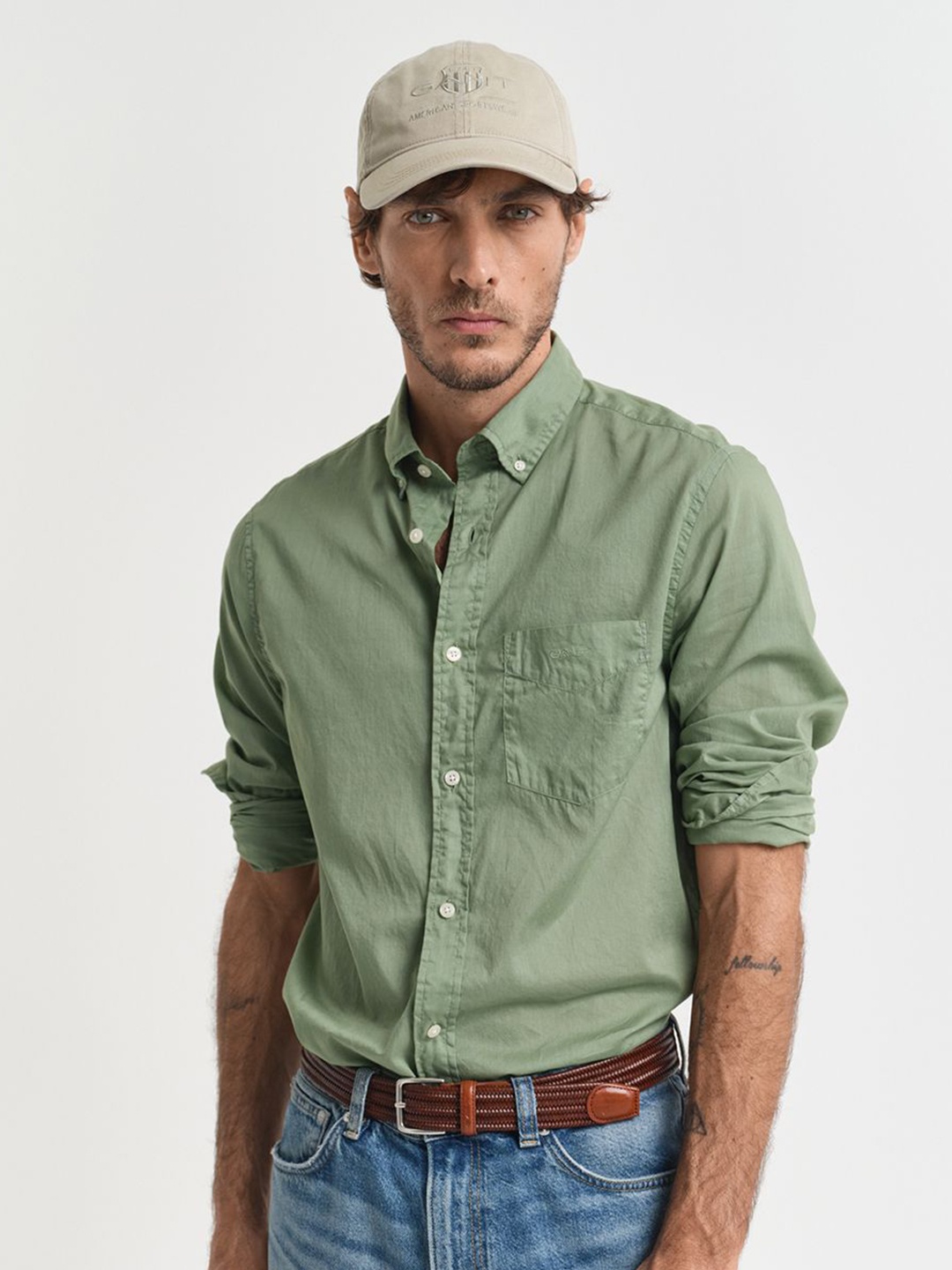 

GANT Men Button-Down Regular Sunfaded Voile Casual Shirt, Green