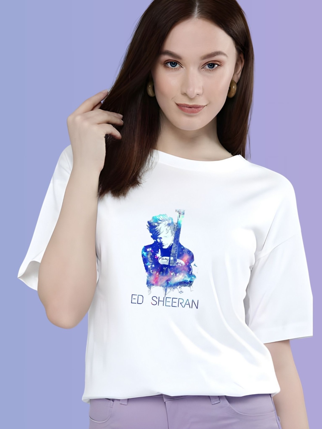 

TRENDSATTIRE Women Ed Sheeran Fan Tshirt, White
