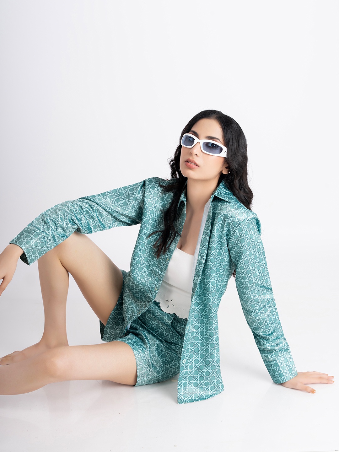 

Matsze Wicker Lounge Geometric Printed Casual Shirt and Shorts, Sea green