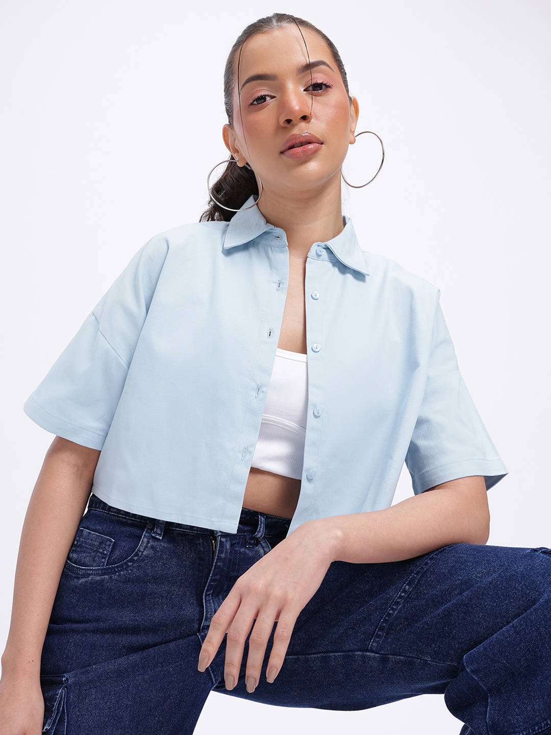 

glitchez Edgy Ease Relaxed Crop Shirt, Blue