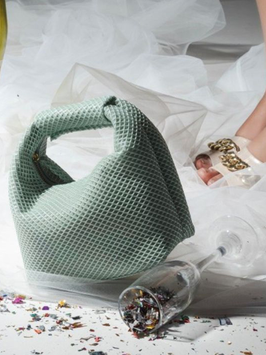 Suave Bags Checked Halo Iridescent Mint Structured Handheld Bag, Green