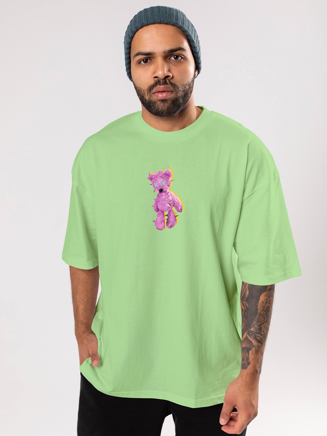 

FLYIND VOGUE OUTFIT Men Bio Finish Graphic Printed Round Neck Cotton Oversized T-shirt, Green